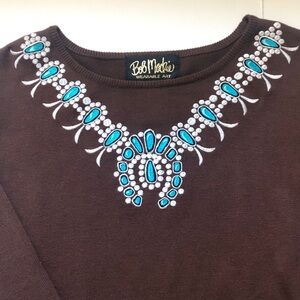 Vintage Bob Mackie Wearable Art Sweater with Necklace Embroidery - Medium - EC